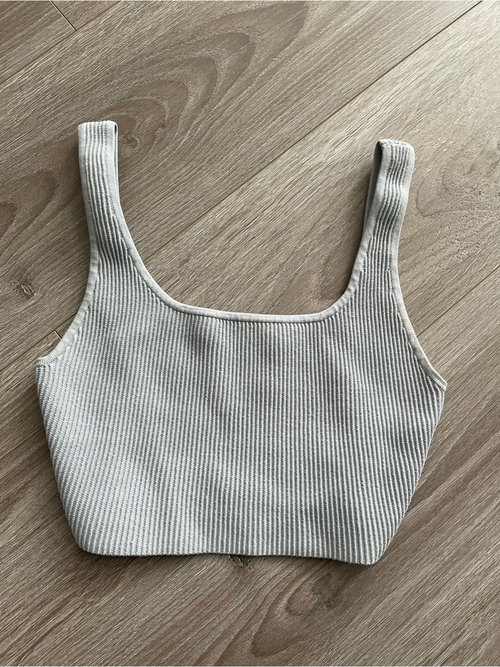 BABATON Ribbed Square-Neck Crop Tank Top - Light Blue and Balck